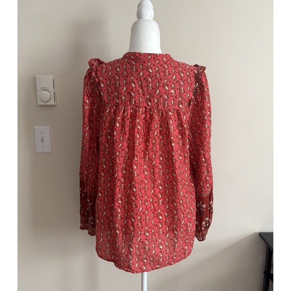 Joie Womens XL Top Ruffle Bib Floral Boho Prairie Peasant Cotton Pink Summer - Picture 6 of 6